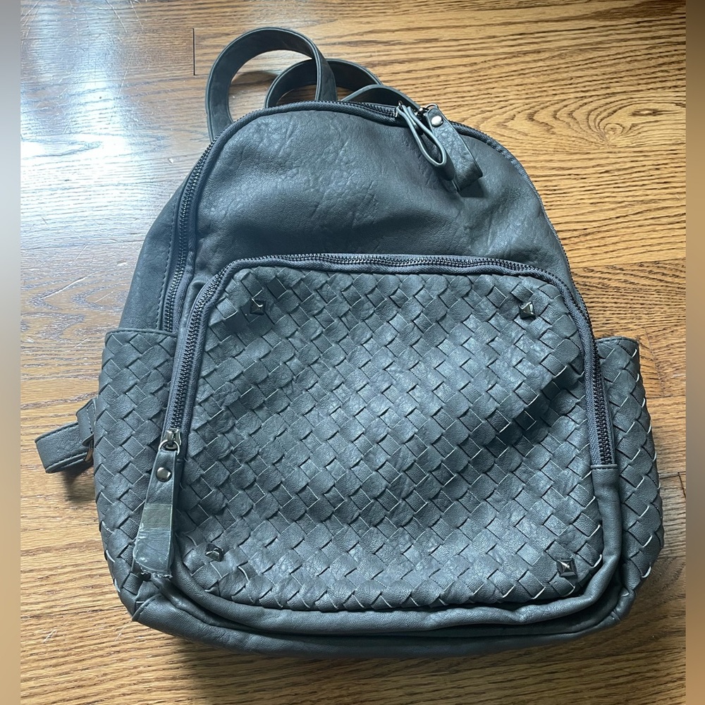 Madison West Gray Vegan Leather Woven Backpack NWOT
